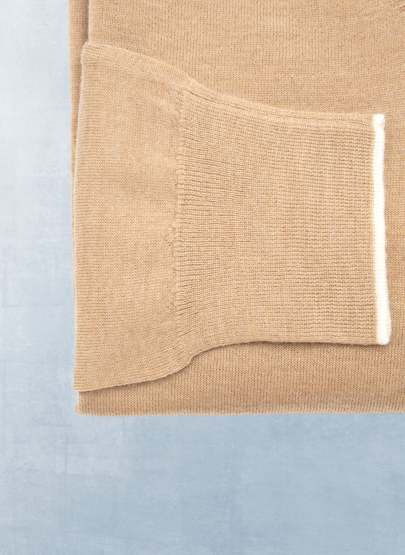 Men's Dolce Vita Double Stripe V-Neck Ultrafine Merino Wool Sweater in Taupe