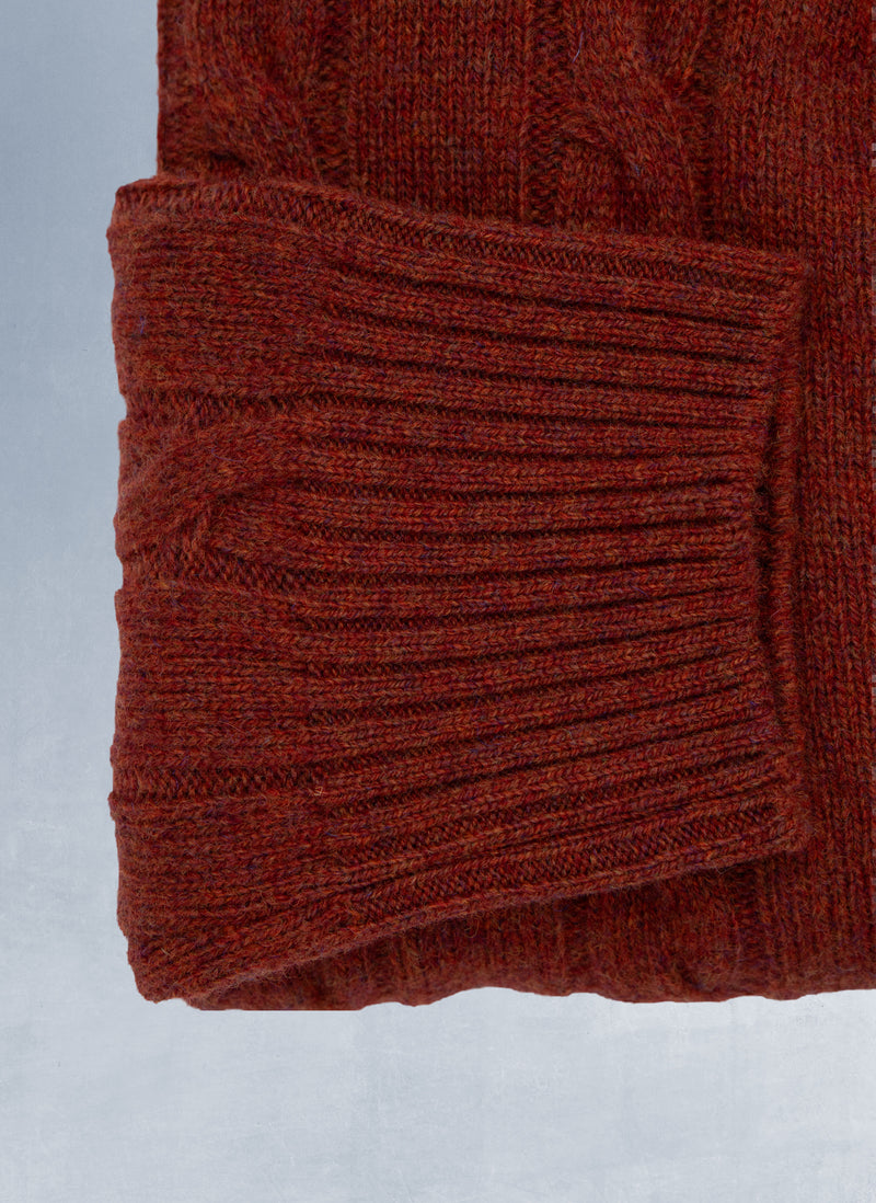 Men's Chanteclair Italian Extra Fine Merino Wool Quarter Zip Cable Sweater in Cinna