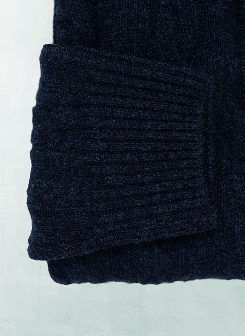 Men's Chanteclair Italian Extra Fine Merino Wool Quarter Zip Cable Sweater in Navy