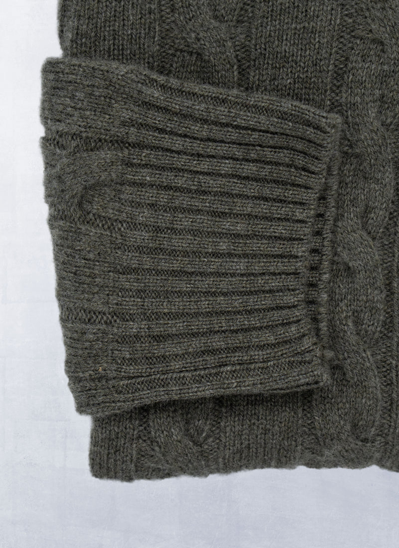 Men's Chanteclair Italian Extra Fine Merino Wool Quarter Zip Cable Sweater in Olive