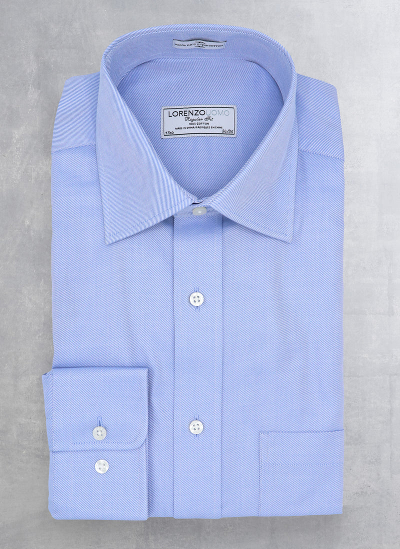 William Fullest Fit Shirt in Light Blue Twill with white buttons and pocket at chest