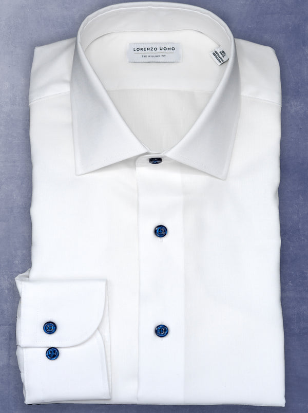 lorenzo uomo white dress shirt Lorenzo Uomo Trim Fit Solid Textured Cotton Dress Shirt - White