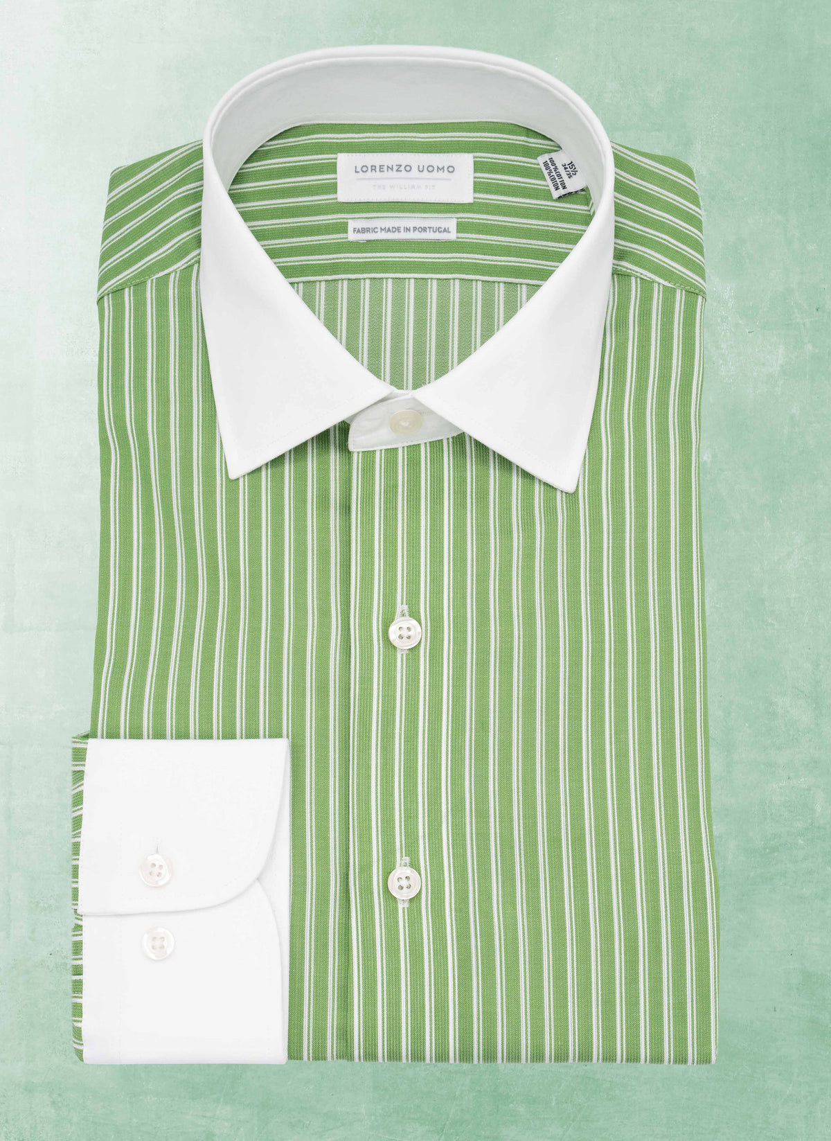 green emerald velvet dress William in Green and White Stripe Shirt in White Collar & Cuff, 17.5 34/35