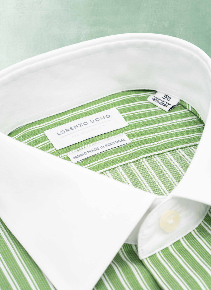 William in Green and White Stripe Shirt in White Collar & Cuff, 17.5 34/35 William in Green and White Stripe Shirt in White Collar & Cuff, 17.5 34/35