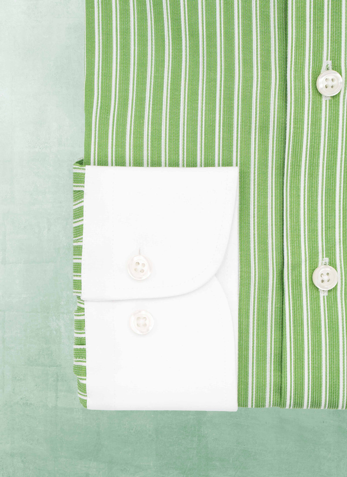 William in Green and White Stripe Shirt in White Collar & Cuff, 17.5 34/35 William in Green and White Stripe Shirt in White Collar & Cuff, 17.5 34/35