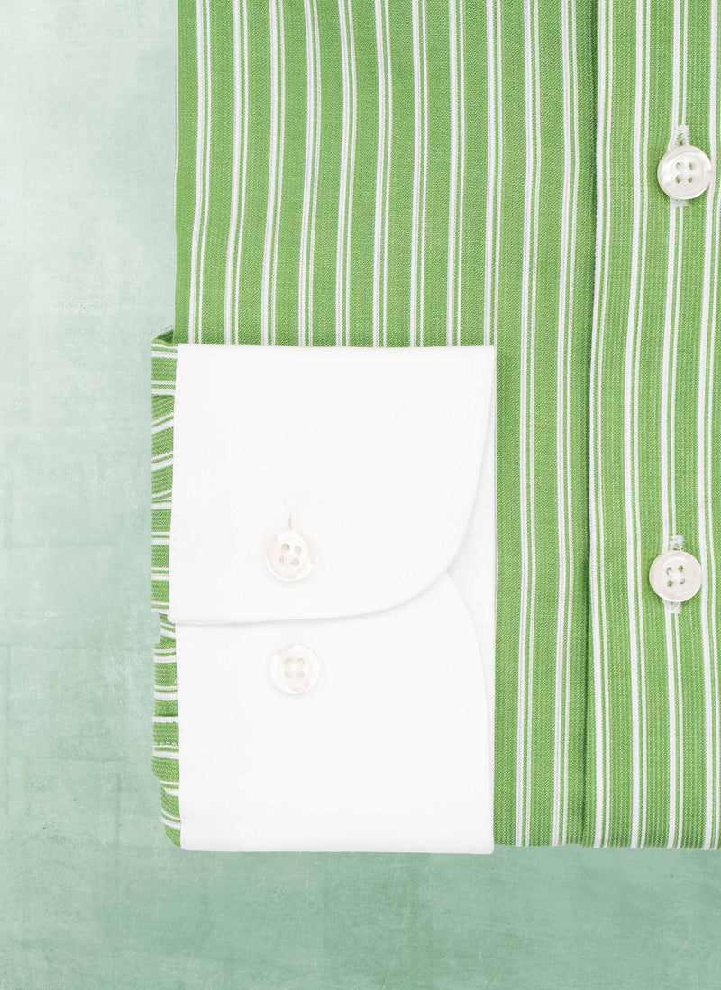 William in Green and White Stripe Shirt in White Collar & Cuff, 17.5 34/35 William in Green and White Stripe Shirt in White Collar & Cuff, 17.5 34/35