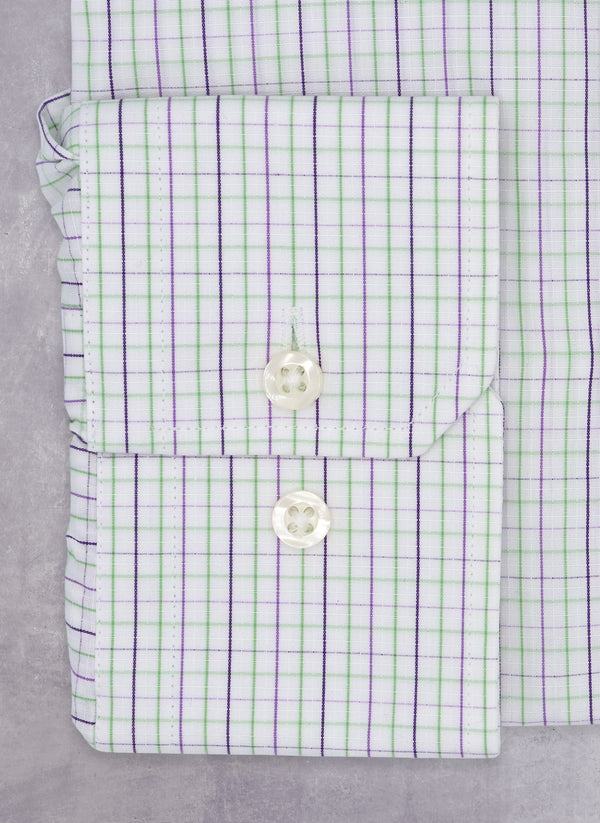 Cuff Detail of William Fullest Fit Shirt in Purple and Green Check