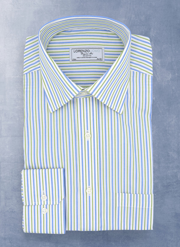 William Fullest Fit Shirt in Blue and Green Stripes