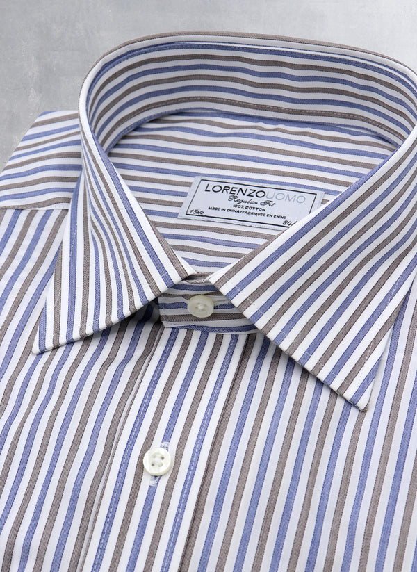 Collar Detial of William Fullest Fit Shirt in Blue and Brown Stripes 