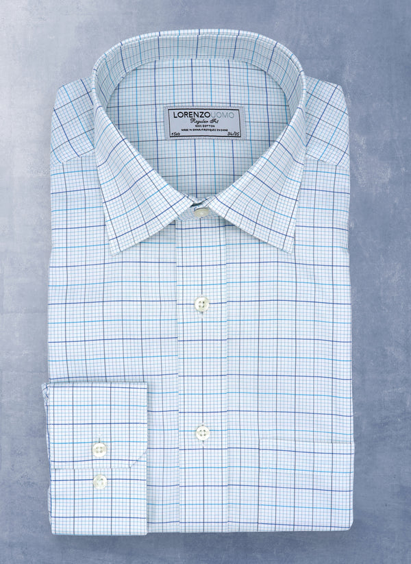 William Fullest Fit Shirt in White, Light Blue and Teal Check