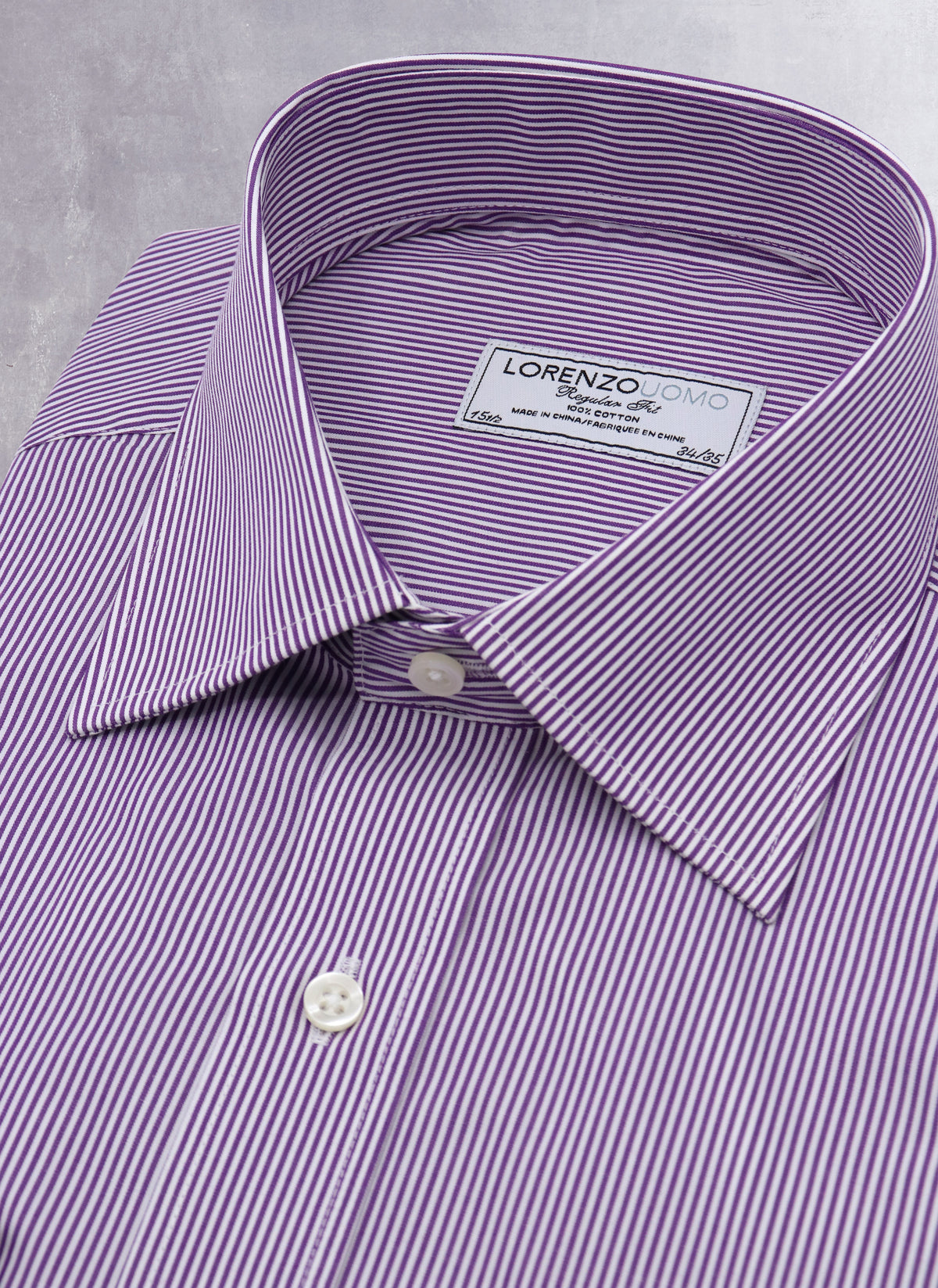 fitted lace wedding dress Mens Classic Fit Purple Striped Spread Collar Easy Care Cotton Dress Shirt, 17 / 36/37 main image 1