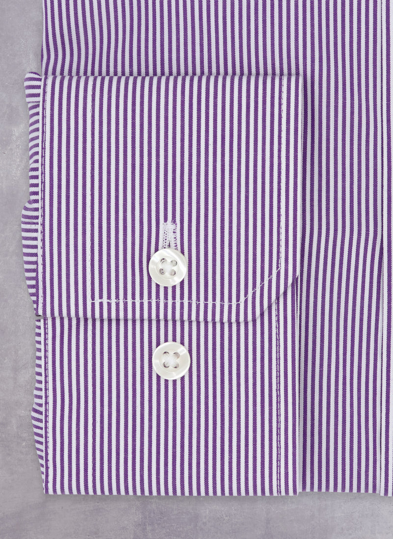 William Fullest Fit Shirt in Purple and White Thin Stripes cuff with white buttons