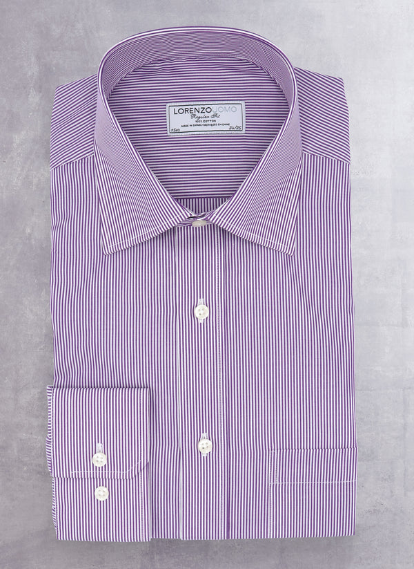 William Fullest Fit Shirt in Purple and White Thin Stripes