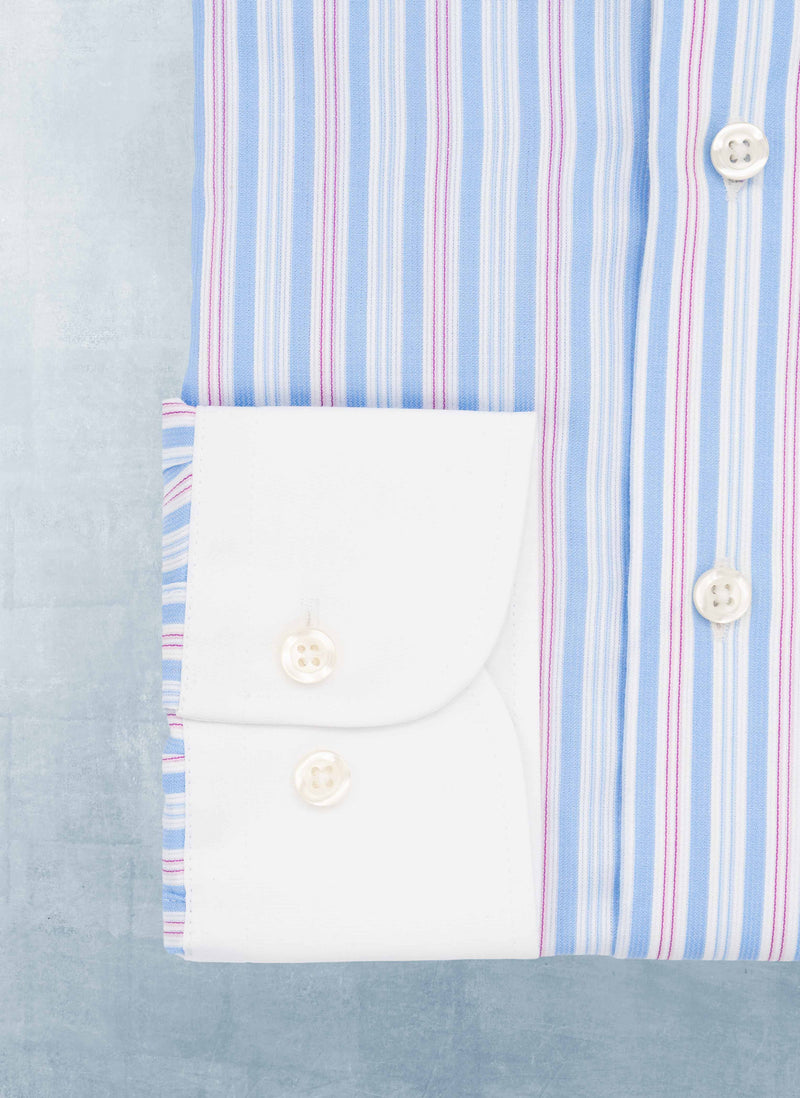 William in Blue and Red Stripe Shirt in White Collar & Cuff – Lorenzo Uomo