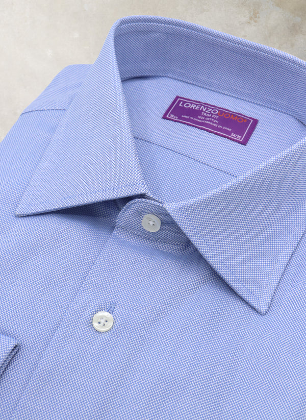 Collar Detail of Maxwell in Solid Blue French Cuff Oxford Shirt 