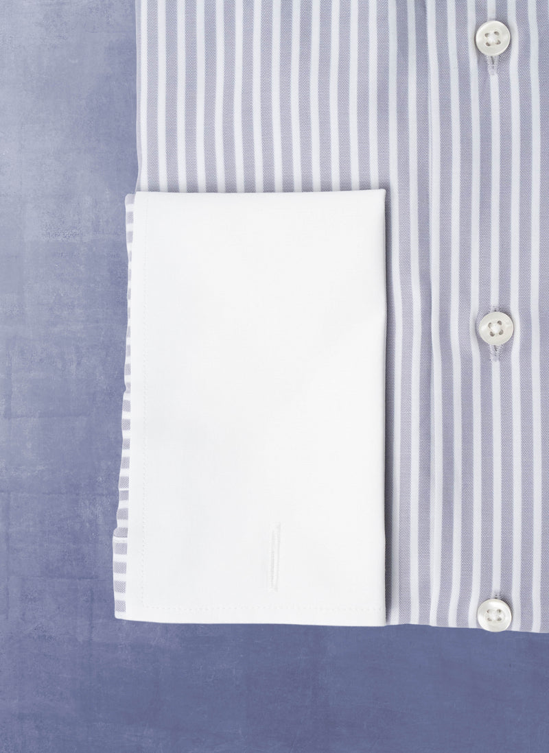 Maxwell in Grey and White Stripe Shirt in White Collar & French Cuff