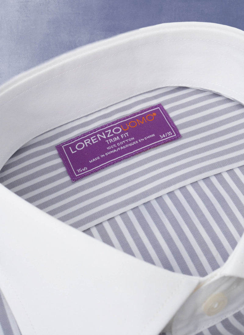 Maxwell in Grey and White Stripe Shirt in White Collar & French Cuff