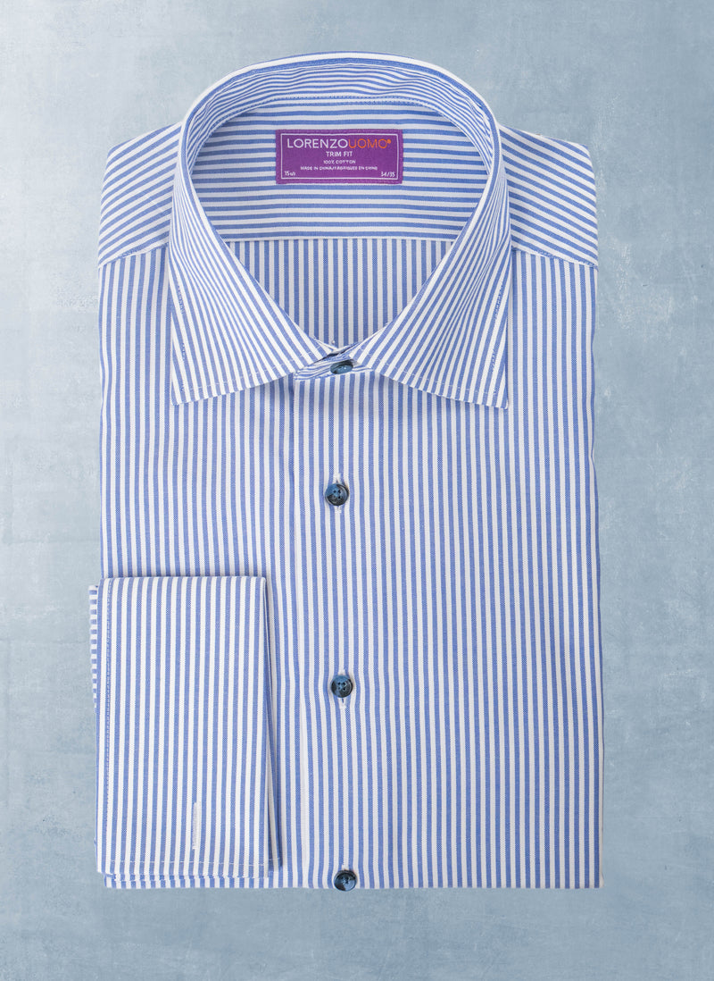 Maxwell in Navy and White Stripe French Cuff Shirt