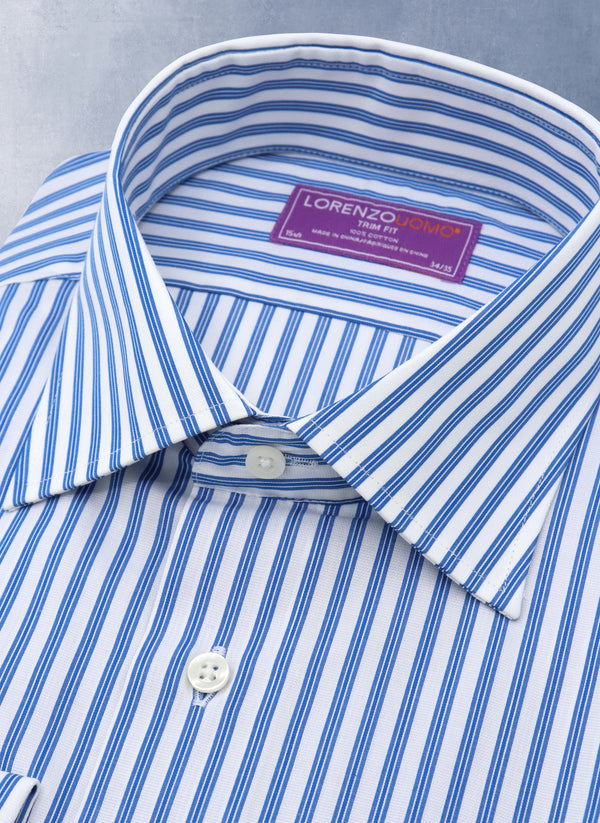 Collar detail of Maxwell in White and Aqua Stripes Shirt 