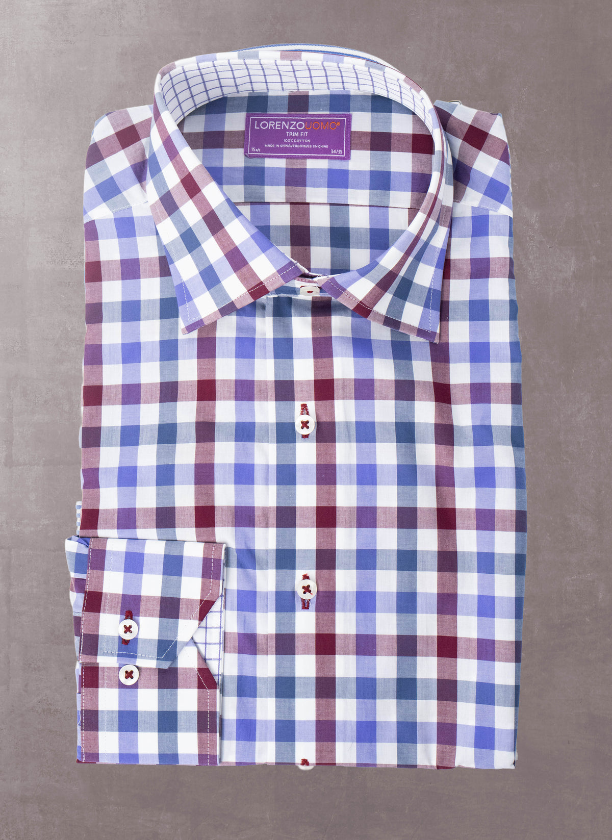 Maxwell in White, Burgundy, Blue and Purple Gingham Shirt 14.5 32/33