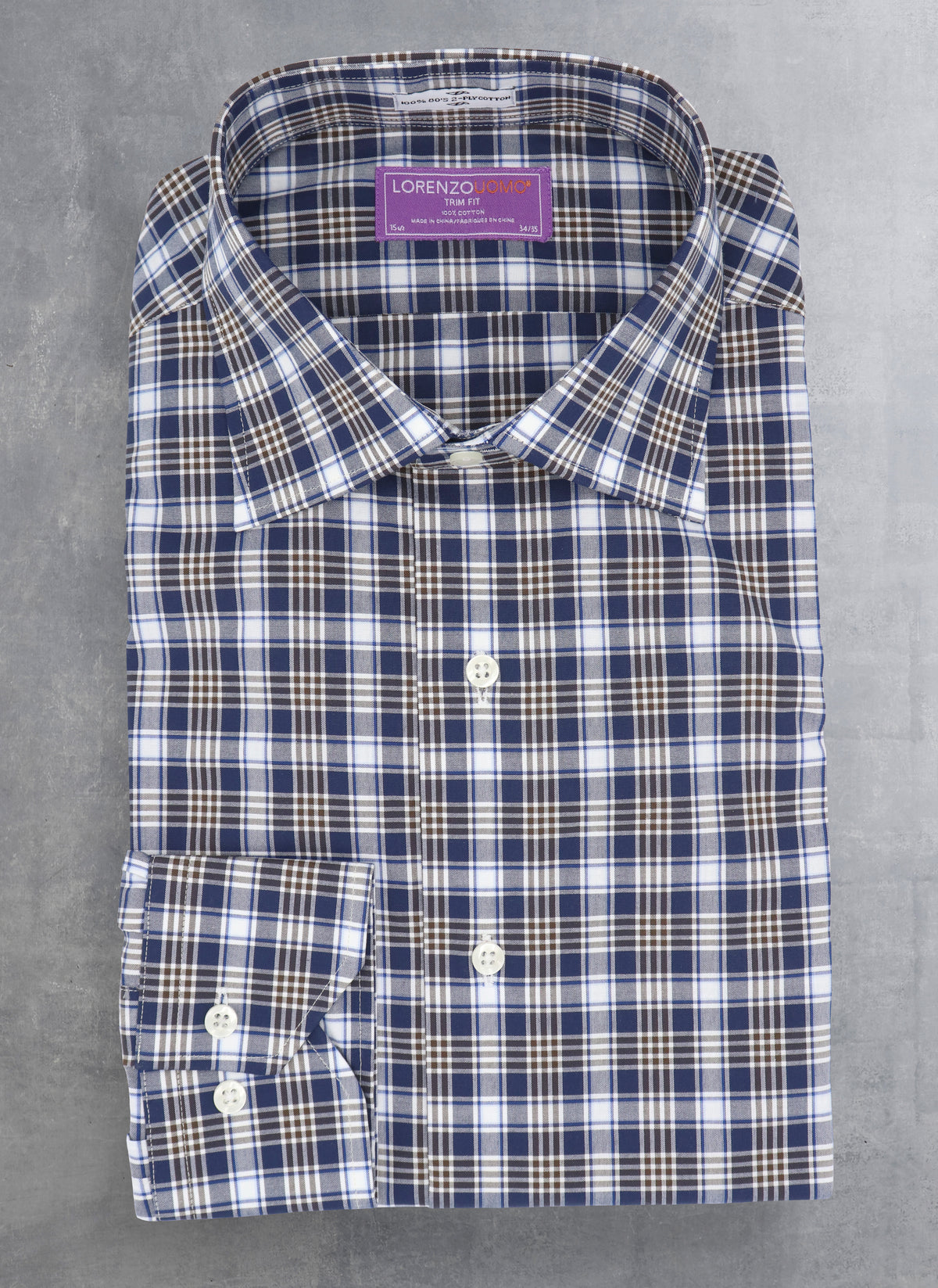 Maxwell in Navy with Brown and White Plaid Shirt, 15 34/35 Maxwell in Navy with Brown and White Plaid Shirt, 15 34/35