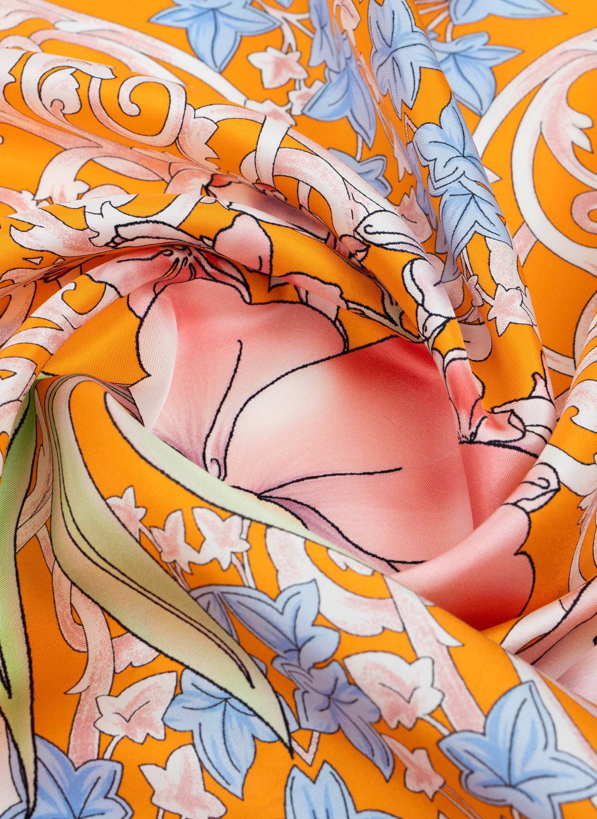 Women's Taormina 100% Silk Micro Flower Carré Scarf in Orange and