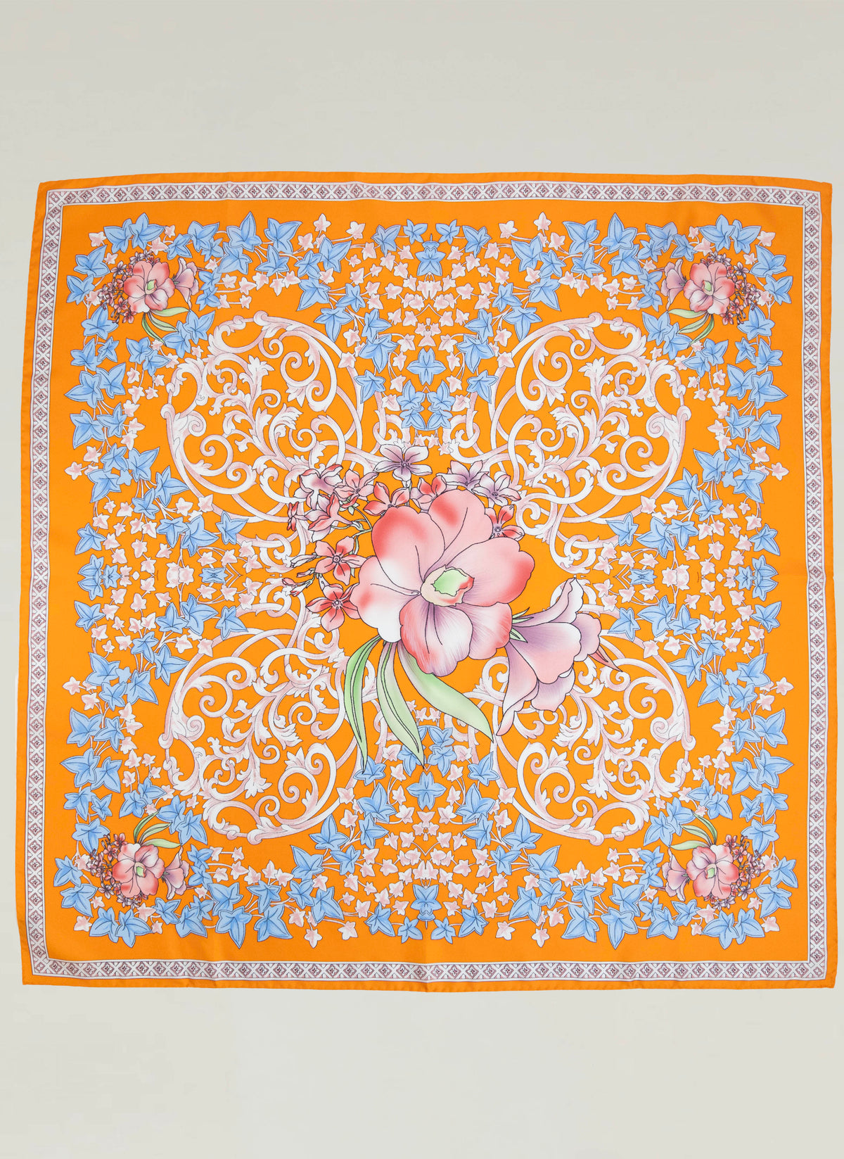 Women's Taormina 100% Silk Micro Flower Carré Scarf in Orange and