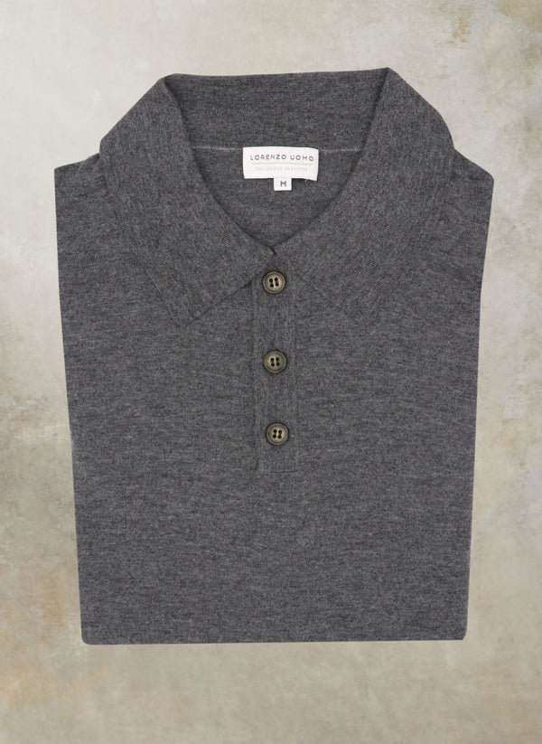Men's Carrara Long Sleeve Cashmere Polo Shirt in Charcoal