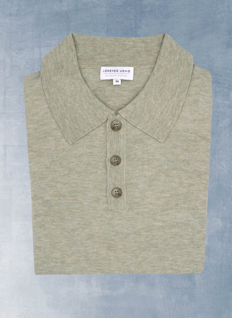 Men's Carrara Long Sleeve Cashmere Polo Shirt in Laurel Green