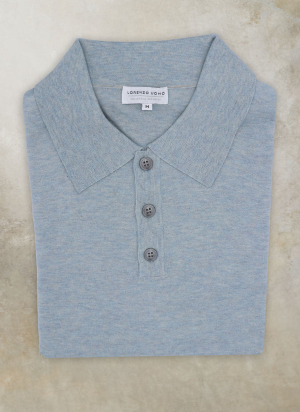 Men's Carrara Long Sleeve Cashmere Polo Shirt in Light Blue