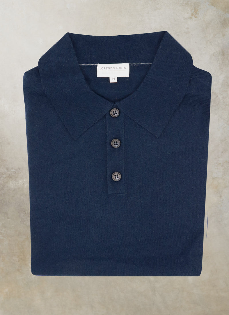 Men's Carrara Long Sleeve Cashmere Polo Shirt in Navy