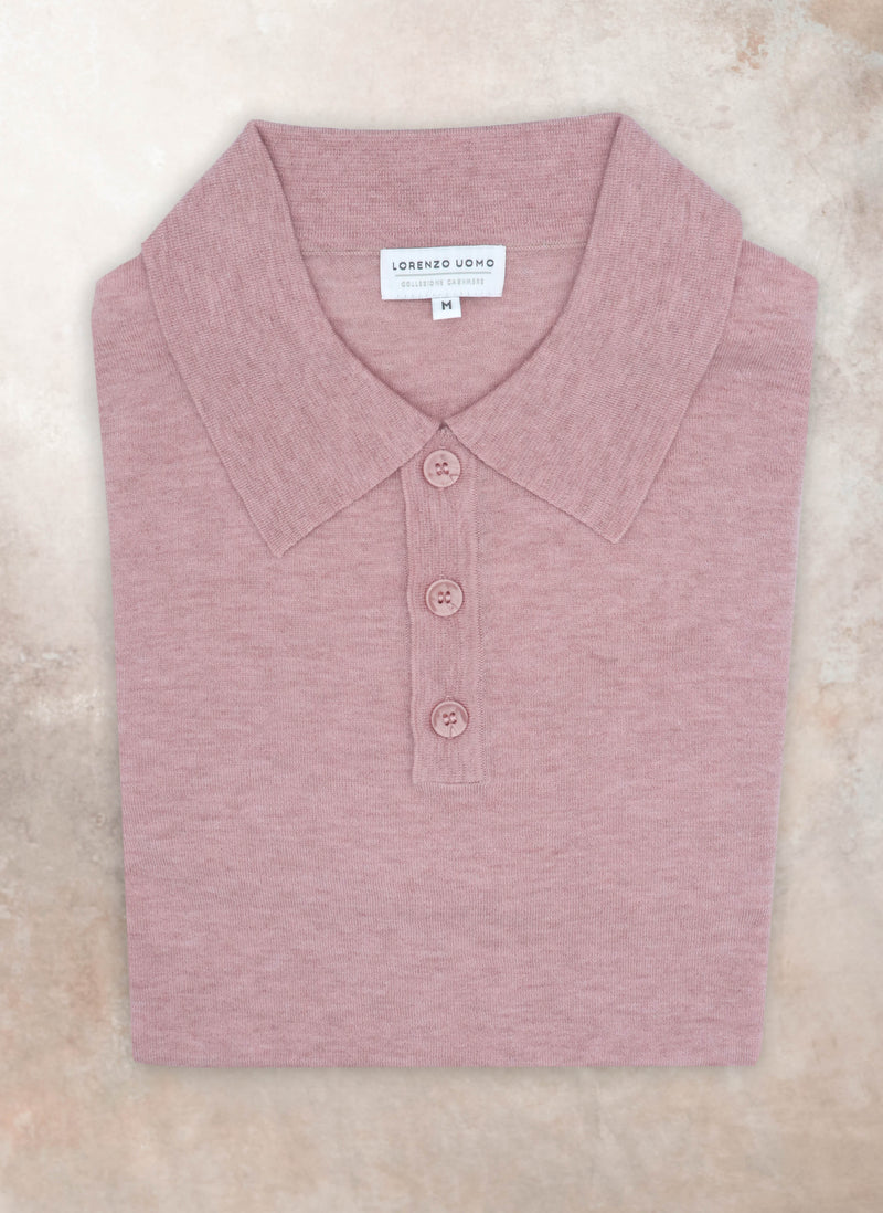 Men's Carrara Long Sleeve Cashmere Polo Shirt in Light Pink