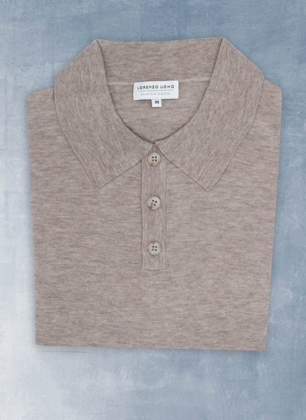 Men's Carrara Long Sleeve Cashmere Polo Shirt in Light Taupe