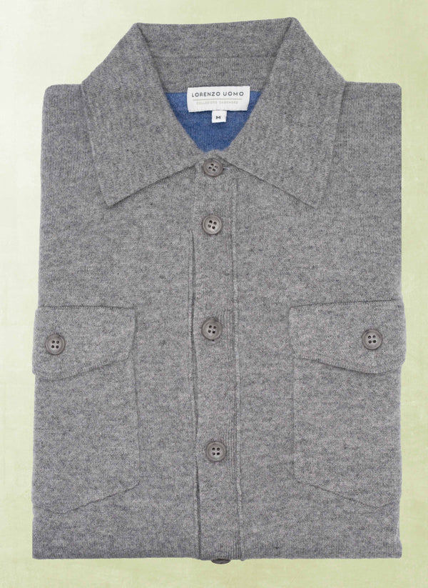 Men's Bergamo Cashmere Long Sleeve Shirt Sweater With Buttons in Grey