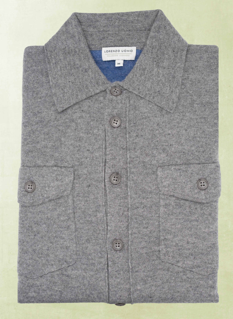 Men's Bergamo Cashmere Long Sleeve Shirt Sweater With Buttons in Grey