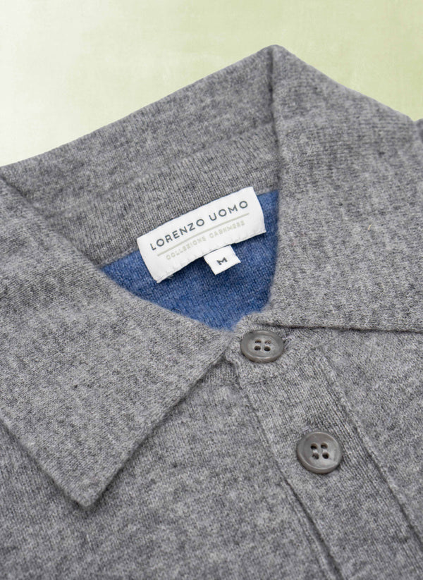 Men's Bergamo Cashmere Long Sleeve Shirt Sweater With Buttons in Grey