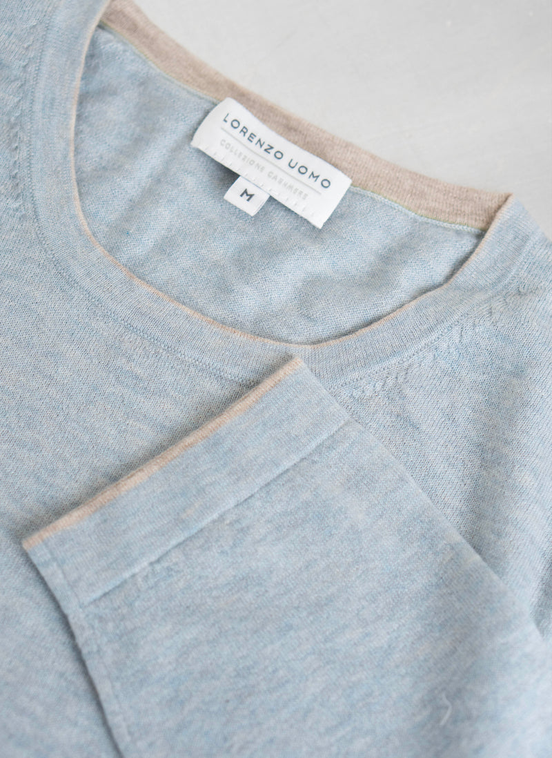 Men's Sanremo Cashmere Long Sleeve Crew Neck Shirt Sweater in Light Blue