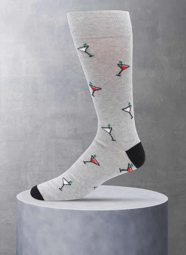 Big and Tall Martini Glasses Sock in Light Grey