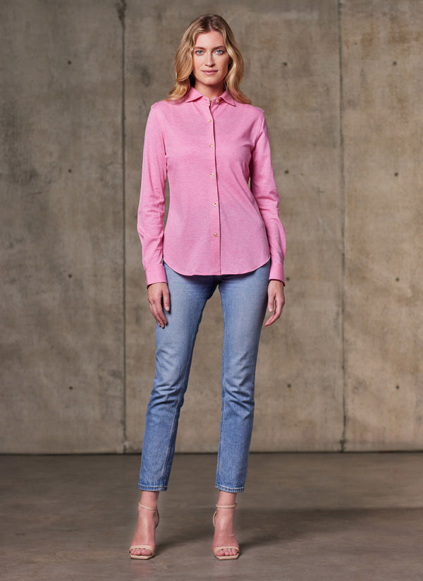 Women's Modern Fit Dress Shirt in Solid Raspberry