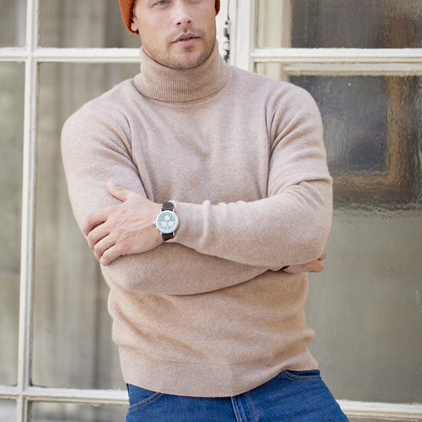 Men's St. Moritz Turtleneck Sweater in Sand – Lorenzo Uomo