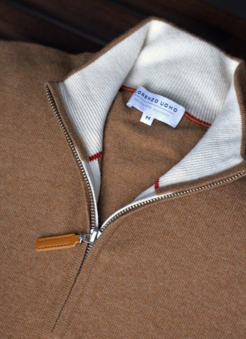 Men's Madison Quarter Zip Cashmere Sweater in Light Grey Heather