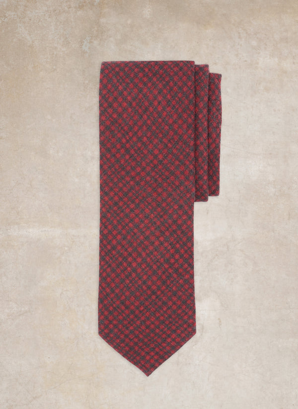Men's hand-made Italian Wool Tie in Printed Bordeaux Squares