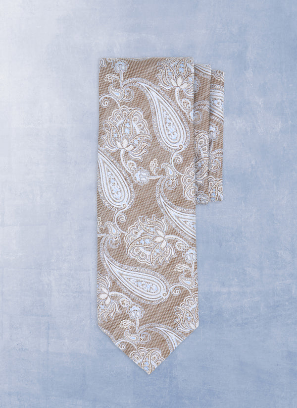 Men's hand-made Italian Silk/Wool Tie in Jacquard Camel Paisley