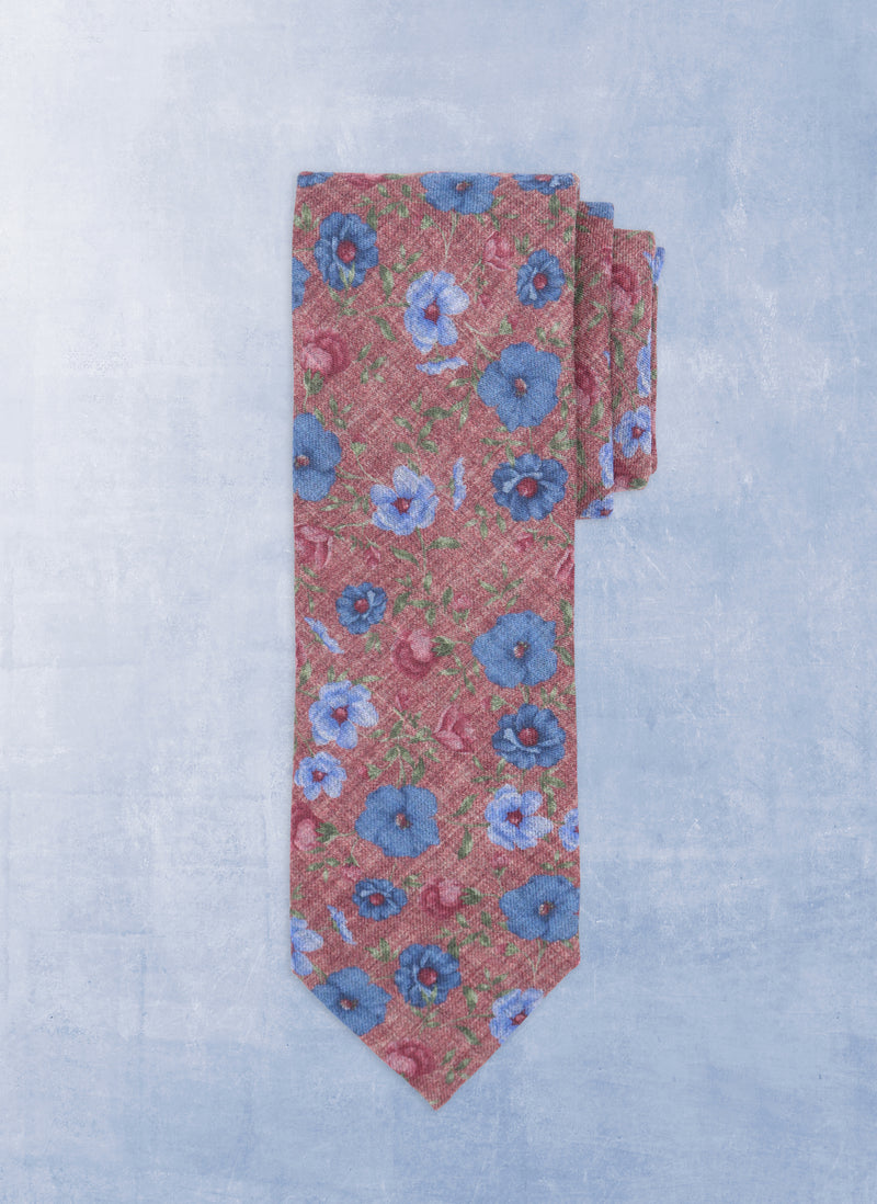 Men's Italian Wool Tie in Printed Wine Flower