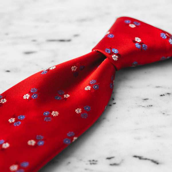 Men's Italian Woven Silk Jacquard Tie in Vermilion Flower