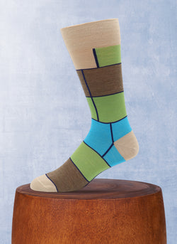 Merino Wool Modern Color Block Sock in Taupe