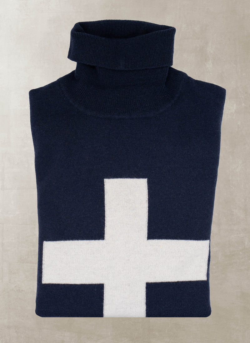 Men's Zurigo Swiss Cross Ultafine Merino Wool Turtleneck Sweater in Navy