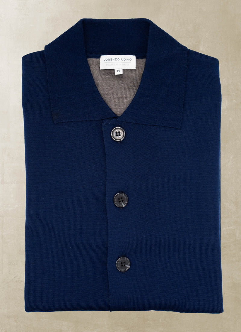 Men's Maggiore Double Face Ultrafine Merino Wool Cardigan Sweater in Navy