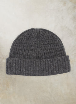 Pure Cashmere Unisex Rib Beanie in Charcoal