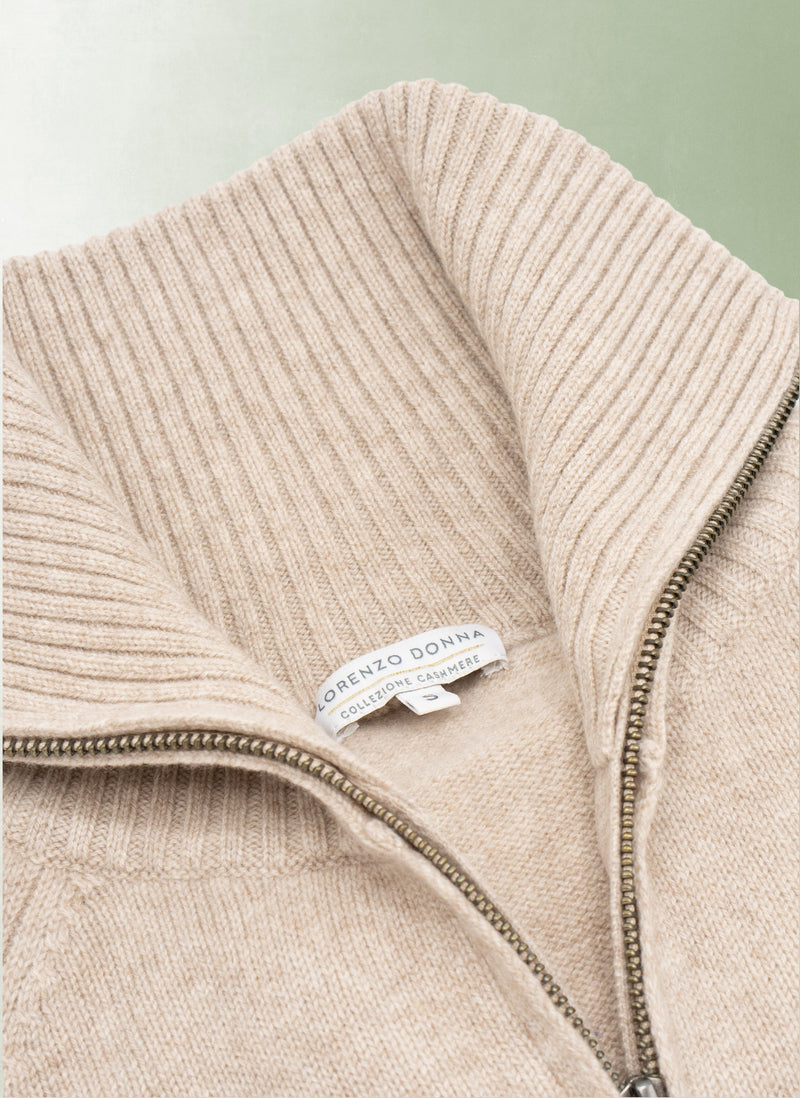 Women's Francesca Double End Zip Cashmere Cardigan Sweater in Driftwood